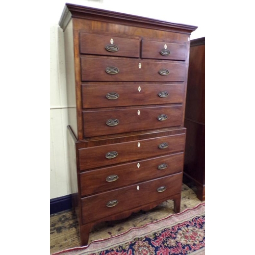 120 - Edwardian inlaid mahogany chest on chest with six long and two short drawers with mother of pearl es... 