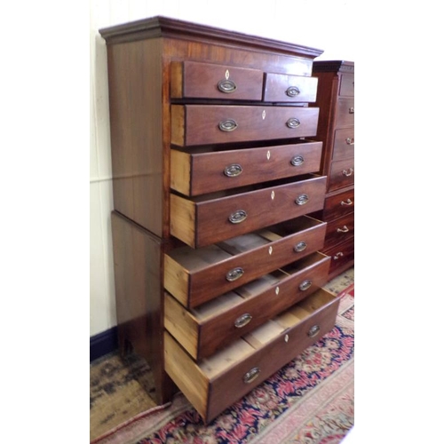 120 - Edwardian inlaid mahogany chest on chest with six long and two short drawers with mother of pearl es... 