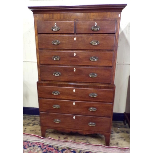 120 - Edwardian inlaid mahogany chest on chest with six long and two short drawers with mother of pearl es... 