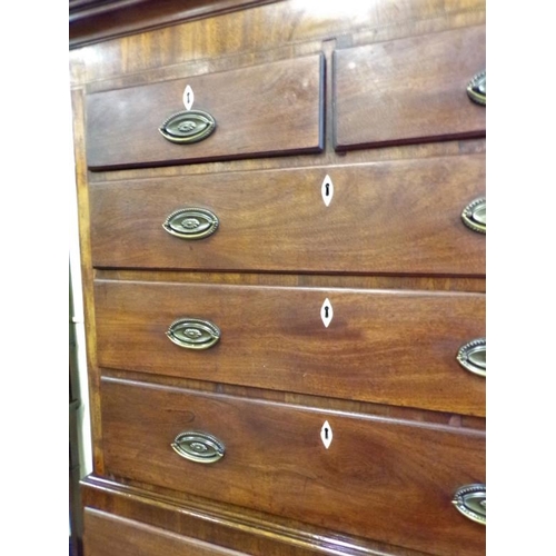 120 - Edwardian inlaid mahogany chest on chest with six long and two short drawers with mother of pearl es... 