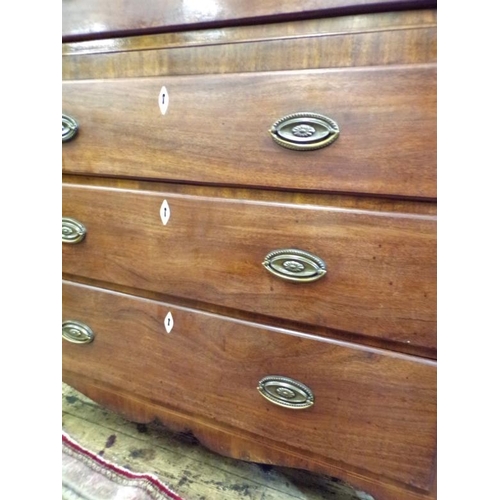 120 - Edwardian inlaid mahogany chest on chest with six long and two short drawers with mother of pearl es... 