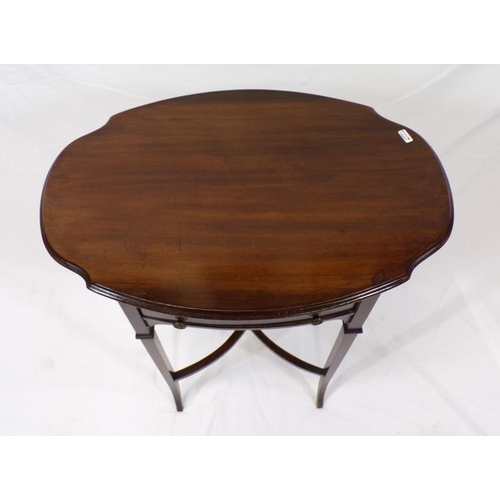 123 - Victorian oval mahogany occasional or side table with shaped borders, two bowed drawers with brass h... 