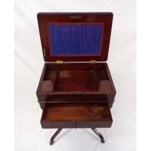 129 - Victorian mahogany work box with lift-up lid, fitted interior, frieze drawer, raised on shaped legs,... 