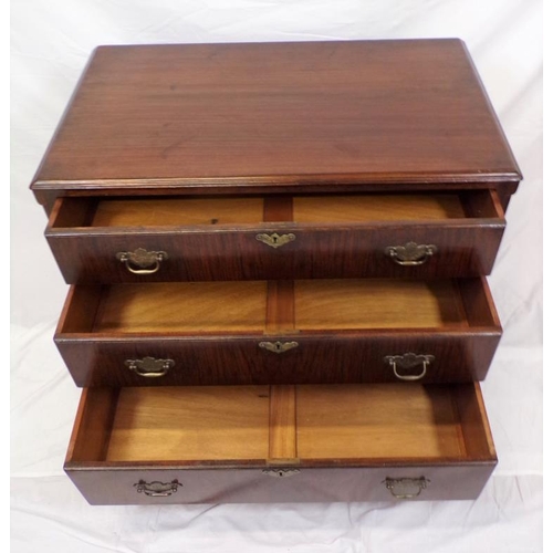 136 - Edwardian rosewood small chest of three drawers, with ornate brass drop handles and escutcheons, on ... 