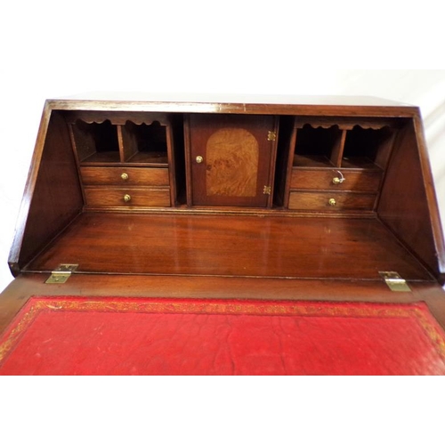 145 - Edwardian inlaid and crossbanded mahogany bureau with brass escutcheon, fall-down front with pull-ou... 