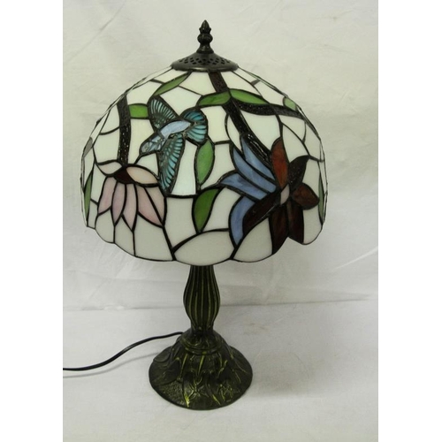 152 - Art Deco style electric table lamp with multi-coloured shade, shaped column and round base