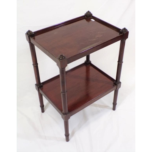 156 - Edwardian mahogany two tier wine or occasional table with turned columns and legs