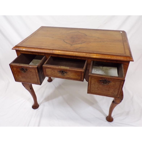 175 - Georgian walnut and mahogany inlaid and crossbanded lowboy with rounded rims, herringbone inlay, wal... 