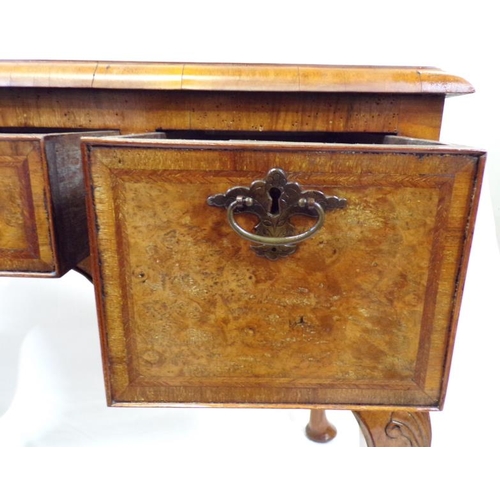 175 - Georgian walnut and mahogany inlaid and crossbanded lowboy with rounded rims, herringbone inlay, wal... 