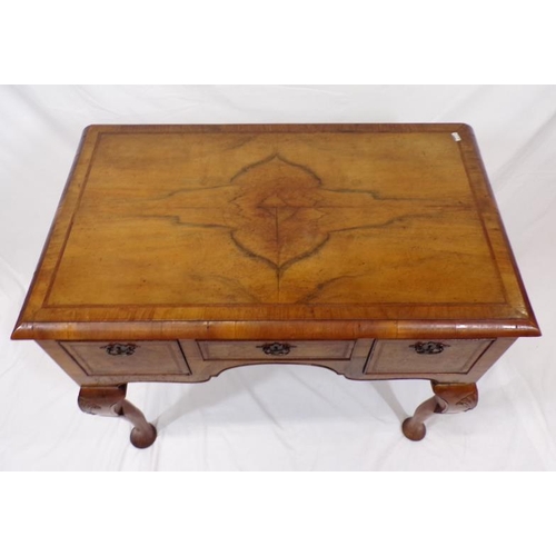 175 - Georgian walnut and mahogany inlaid and crossbanded lowboy with rounded rims, herringbone inlay, wal... 