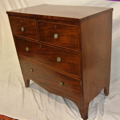 181 - Georgian mahogany chest of two short and two long drawers with ornate brass drop handles, on bracket... 