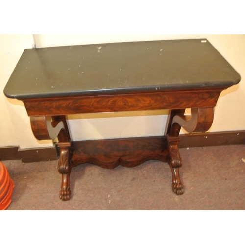 200 - Georgian mahogany console table with black marble top, cabriole columns, serpentine fronted stretche... 