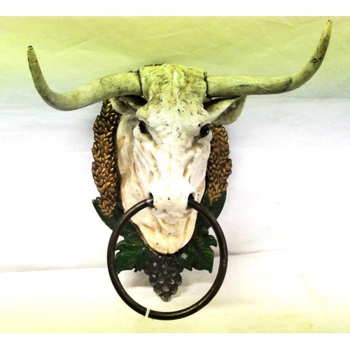 223 - Cast iron bulls head wall plaque with rosette