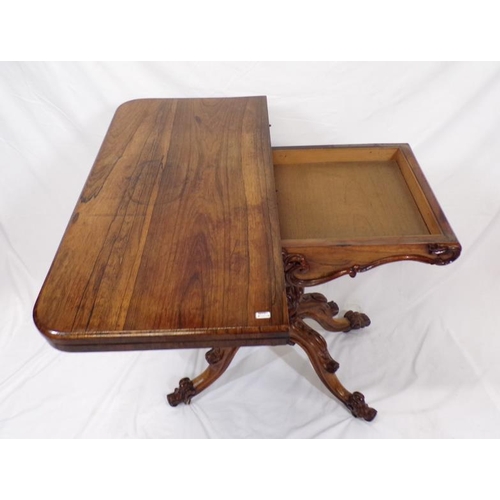 225 - Regency rosewood card table with swivel fold-over top,  round playing surface, with foliate decorate... 