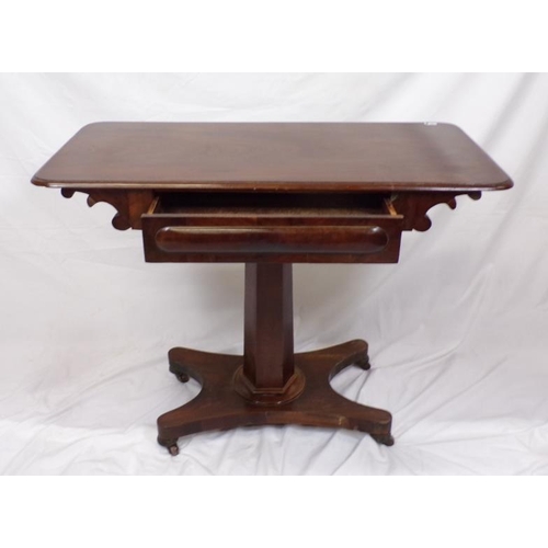 235 - William IV oblong hall or side table with frieze drawer, hexagonal column with collar, on concave pl... 