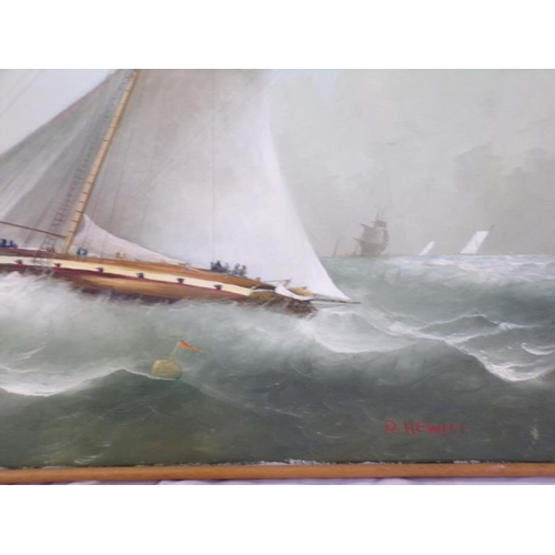 305 - D Hewitt 'Yachts racing offshore' oil on canvas, 50x75cm signed