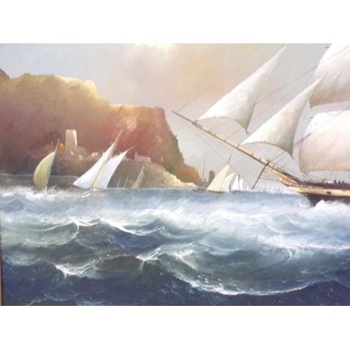 308 - D Hewitt 'Three masted barque, sailing offshore' oil on canvas 60x90cm signed