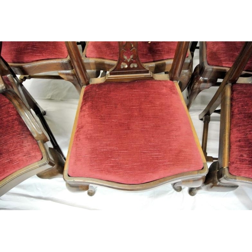 340 - Set of eight Georgian Chippendale style dining chairs with pierced splats, scroll and foliate decora... 