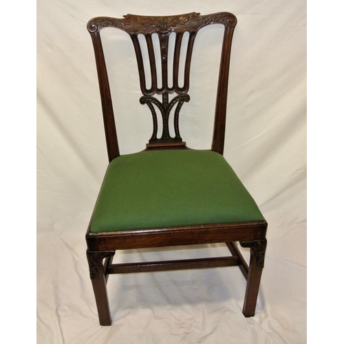 341 - Georgian mahogany occasional chair with pierced splat, scroll and foliate carved rails, drop-in seat... 