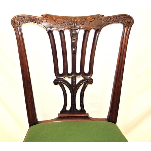 341 - Georgian mahogany occasional chair with pierced splat, scroll and foliate carved rails, drop-in seat... 