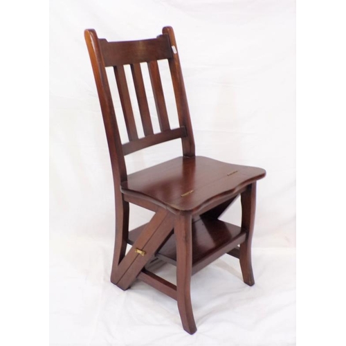 346 - Edwardian style mahogany metamorphic library chair / steps with railed back and shaped legs