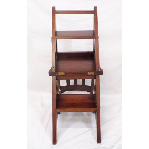 346 - Edwardian style mahogany metamorphic library chair / steps with railed back and shaped legs