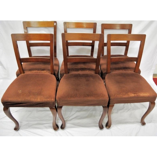 347 - Set of six Edwardian style mahogany dining chairs with bowed rails, upholstered seats, on cabriole l... 