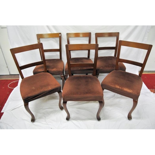 347 - Set of six Edwardian style mahogany dining chairs with bowed rails, upholstered seats, on cabriole l... 