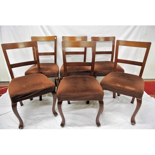 347 - Set of six Edwardian style mahogany dining chairs with bowed rails, upholstered seats, on cabriole l... 