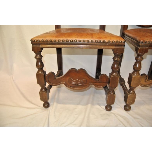 348 - Pair of Dutch style high back occasional or hall chairs with shaped backs, turned rails, leatherette... 