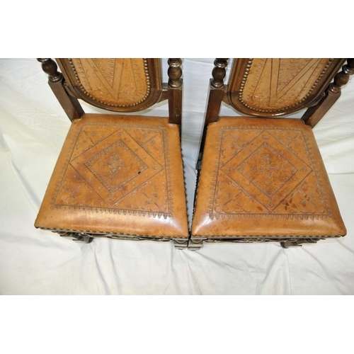 348 - Pair of Dutch style high back occasional or hall chairs with shaped backs, turned rails, leatherette... 