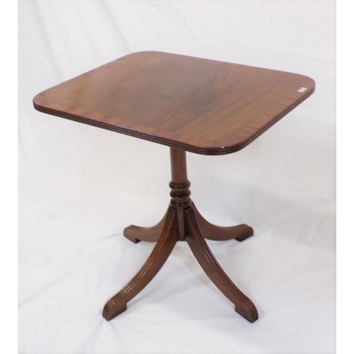 51 - Edwardian style mahogany occasional table with rounded borders, turned column, on reeded quadrapod