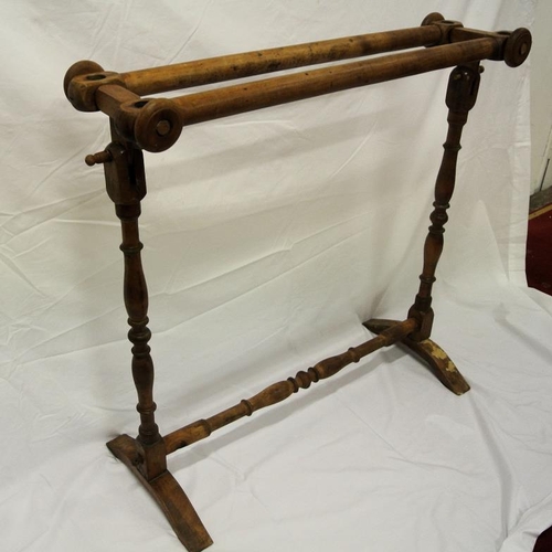 7 - Vintage pine clothes horse with turned rails and columns