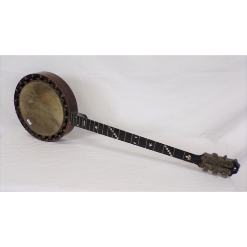 77 - Vintage Windsor patent banjo with mahogany and rosewood inlay, 90cm