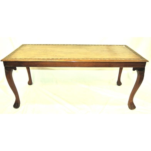 81 - Edwardian mahogany oblong coffee or occasional table with foliate carving, on cabriole legs with cla... 