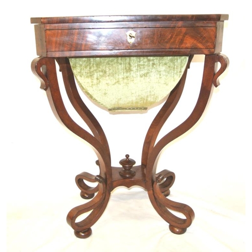 94 - Victorian mahogany side or work table with angled corners, fitted frieze drawer, with brass escutche... 