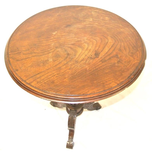 96 - Victorian round zebra wood occasional table with turned column, on foliate carved tripod