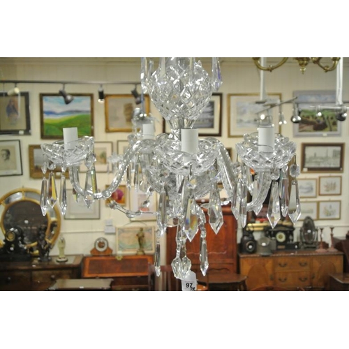 97 - Pair of Waterford Crystal cut glass five branch chandeliers with S-shaped arms, and 3 double side li... 