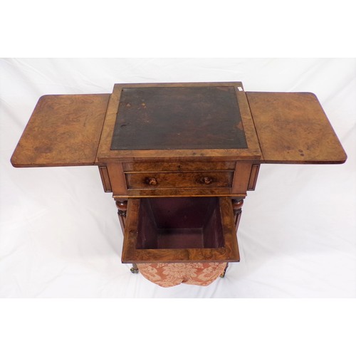 195 - Georgian walnut work or side table with leatherette inset, drop leaves with pull-out supports, friez... 