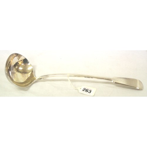 263 - Silverplated sauce ladle with oval bowl and fiddle pattern handle