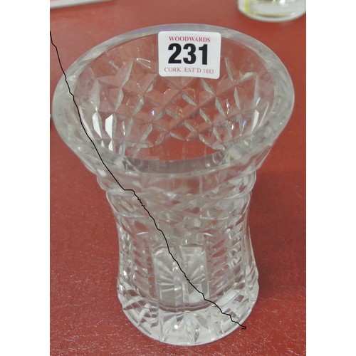 231 - Waterford Crystal cut glass flower vase with flared top, with strawberry diamonds and faceted decora... 