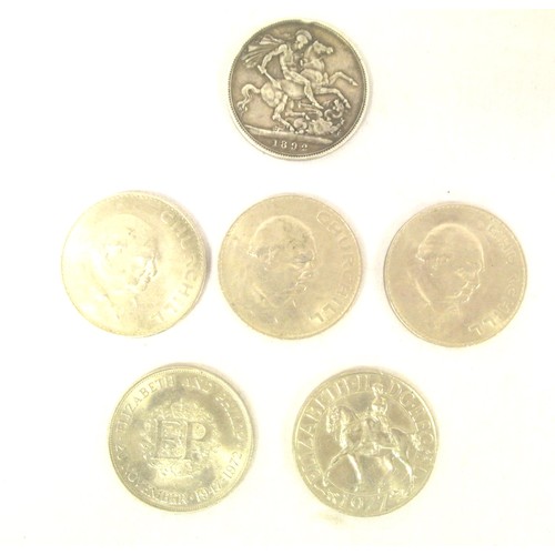 273 - Four English Commemorative coins and a Victorian Jubilee Head Commemorative coin.