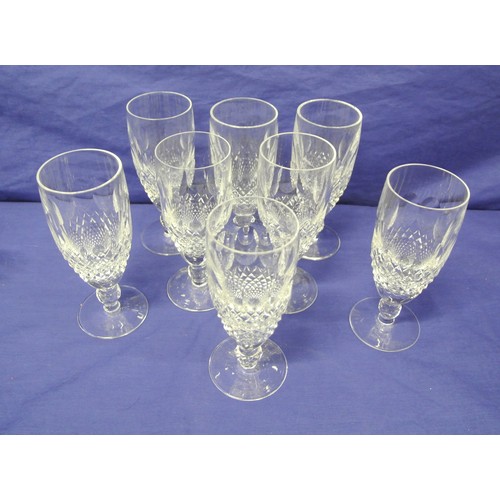 243 - 8 Waterford Crystal cut glass white wine or champagne glasses with strawberry diamonds, knop stems, ... 