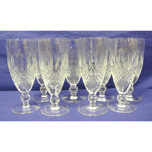 243 - 8 Waterford Crystal cut glass white wine or champagne glasses with strawberry diamonds, knop stems, ... 