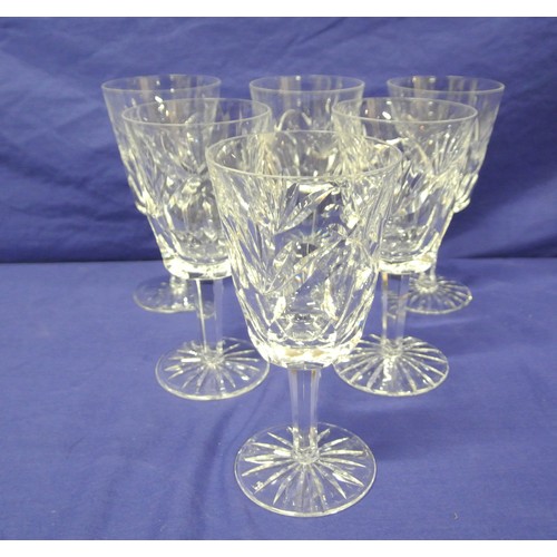 246 - Set of 6 Waterford crystal wine glasses with faceted decoration, hexagonal stems and round bases