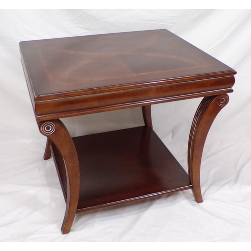 12 - Art Nouveau style square inlaid occasional table with turned rails and shaped reeded legs