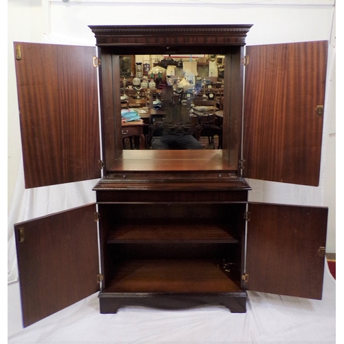 105 - Edwardian design drinks cabinet with mirrored back and slide, press under, dentil frieze, on bracket... 