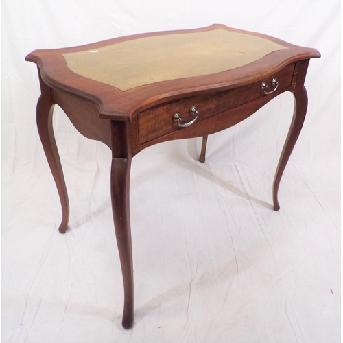 106 - Edwardian mahogany hall or side table with serpentine sides, leatherette inset, frieze drawer with d... 