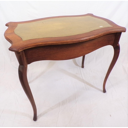 106 - Edwardian mahogany hall or side table with serpentine sides, leatherette inset, frieze drawer with d... 