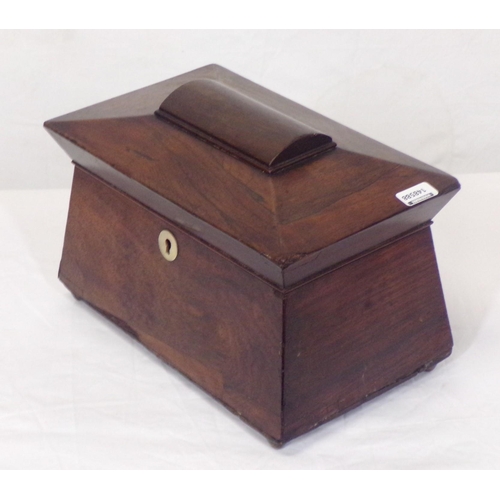 108 - Georgian rosewood tea caddy with sarcophagus shaped lid, fitted interior